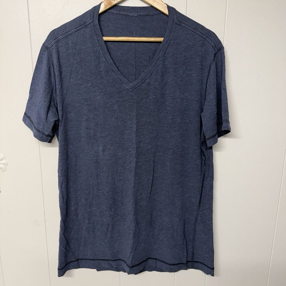 Lululemon 5 Year Basic V-Neck T-Shirt Heathered Navy Blue Men M GUC